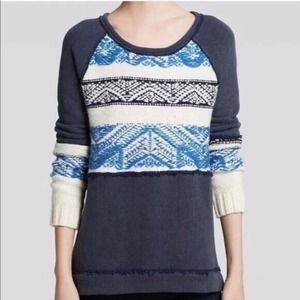 Free People Blue Aztec Tribal Soft Boho Snow Angel Angora Rabbit Hair Sweater